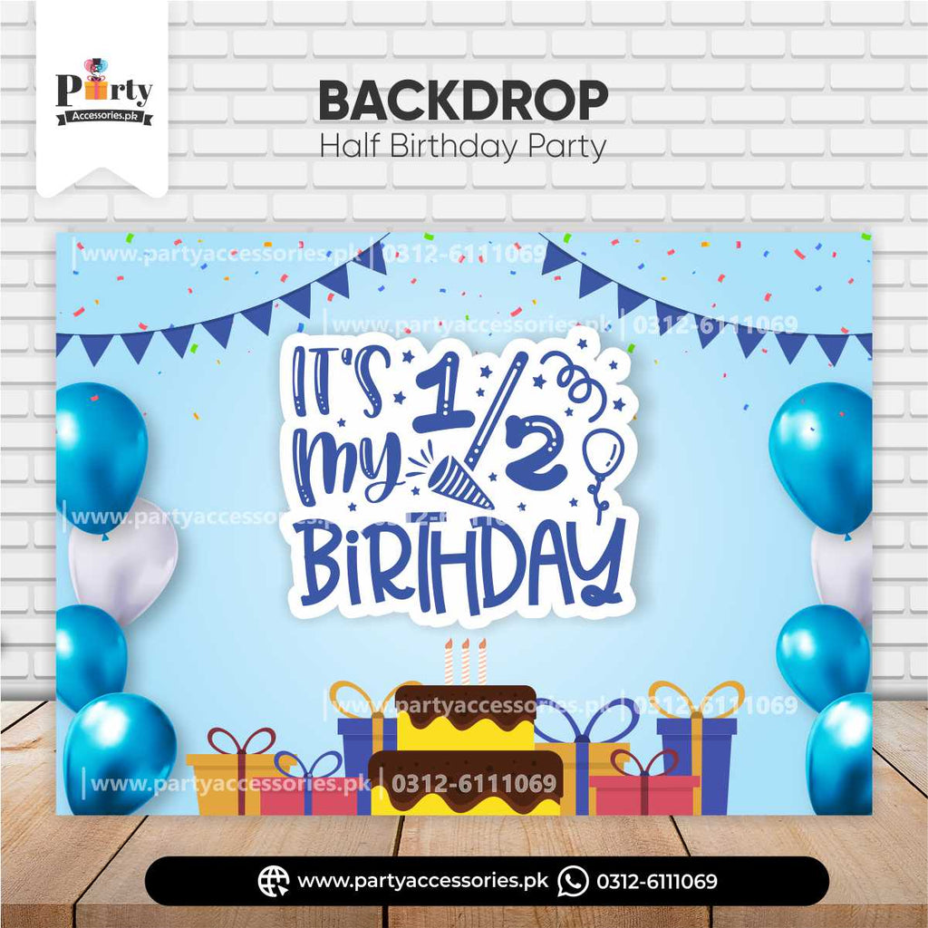 half birthday customized blue backdrop 