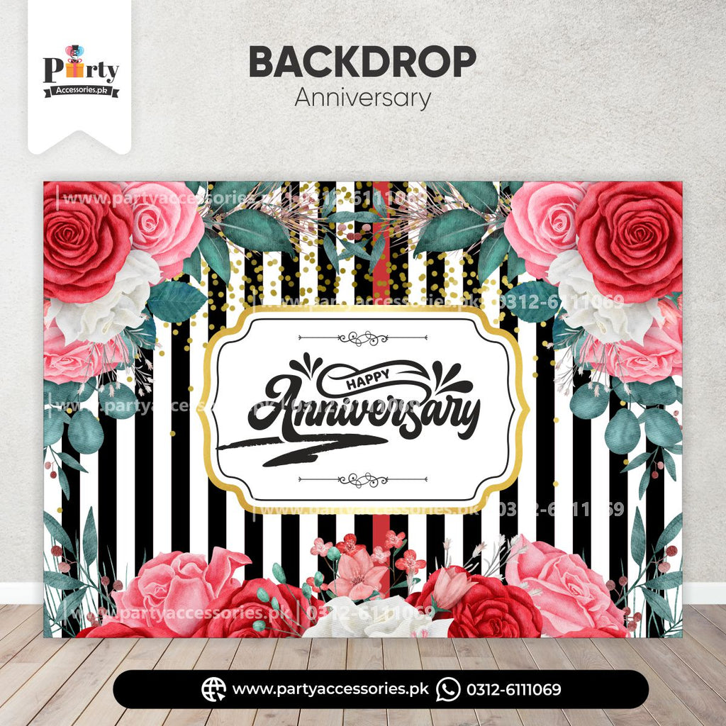 happy anniversary customized party backdrop 