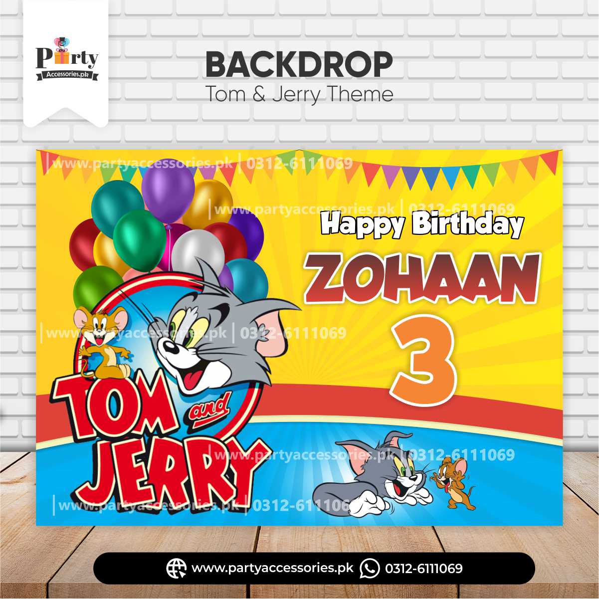 tom and jerry birthday party backdrop 