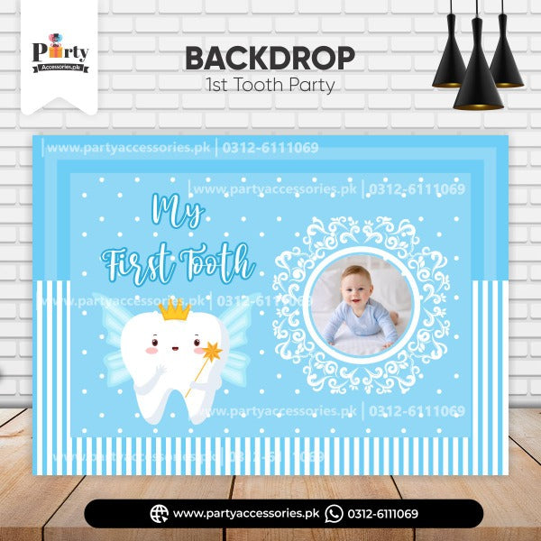 First tooth party backdrop Customized with your baby Boy's name and ...