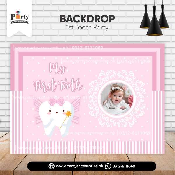 First tooth party Backdrop in pink