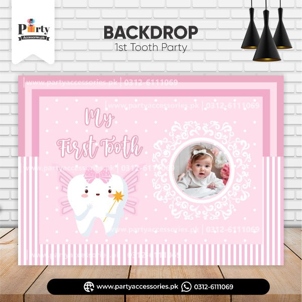First tooth party Backdrop in pink