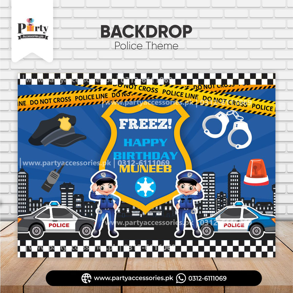 police theme customized birthday backdrop for party