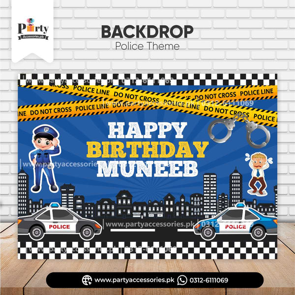 police theme customized birthday backdrop for wall decoration 
