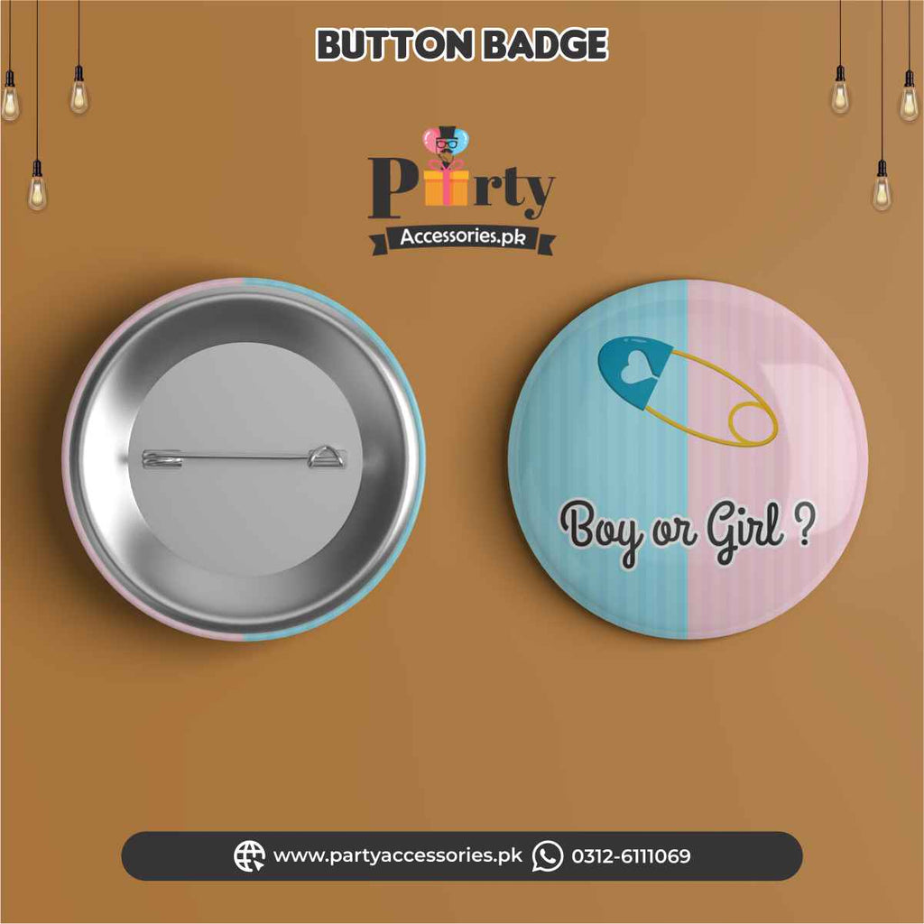 boy or girl? gender reveal button badge