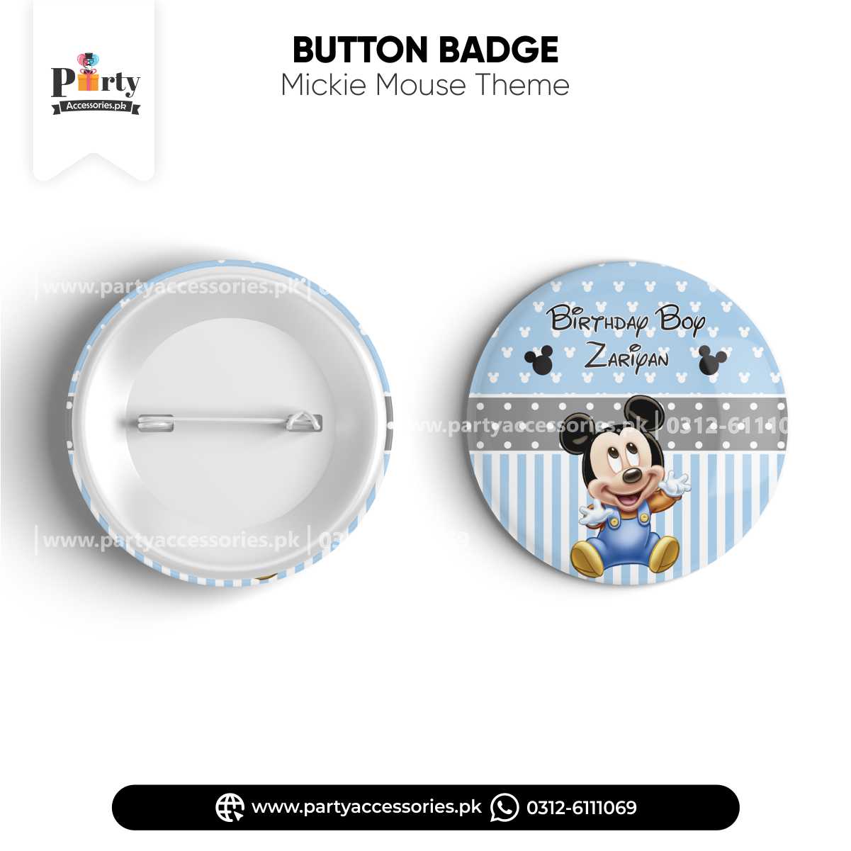Mickey mouse birthday theme Customized button badge