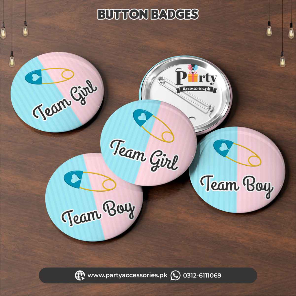 gender reveal party item badges