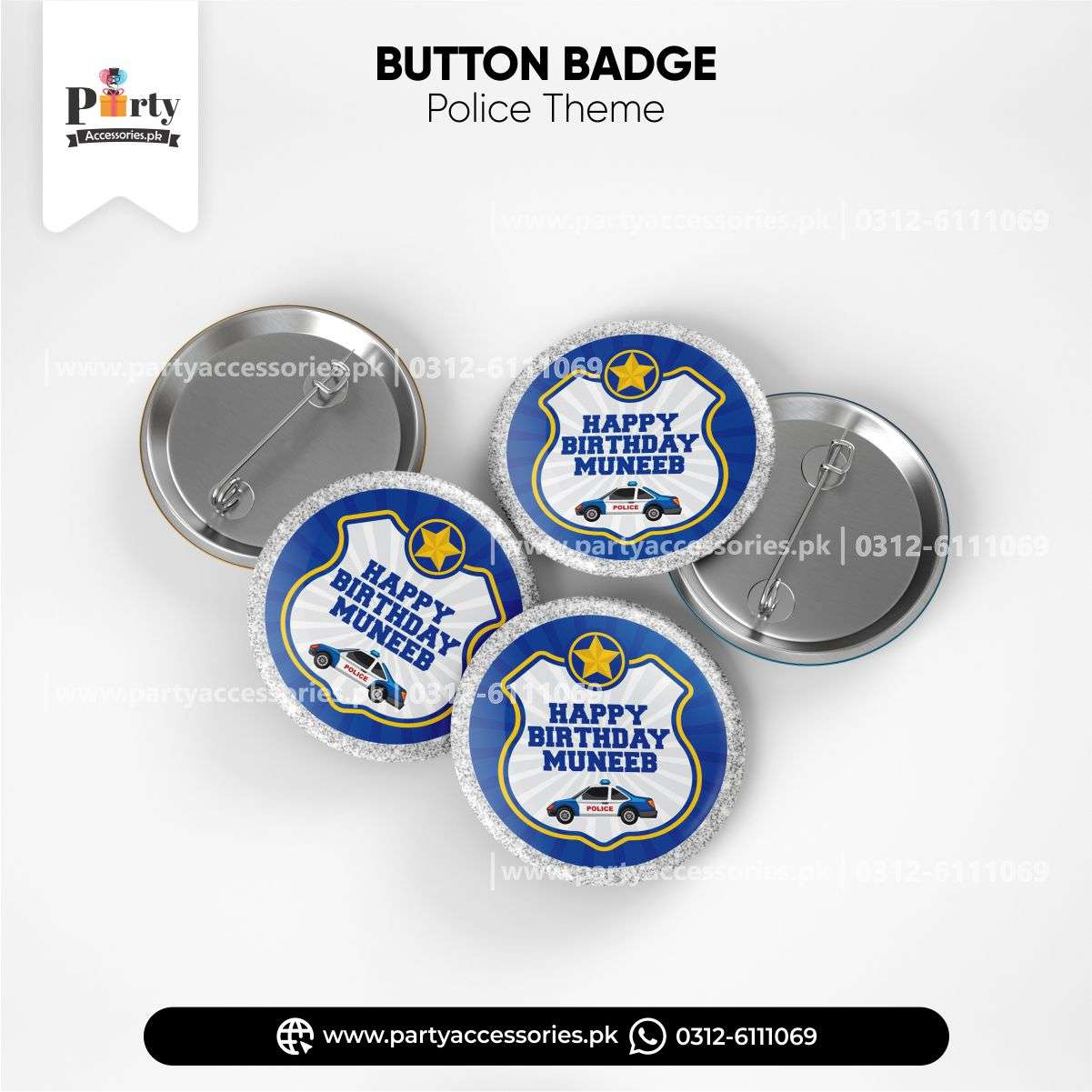 POLICE THEME CUSTOMIZED BUTTON BADGES 