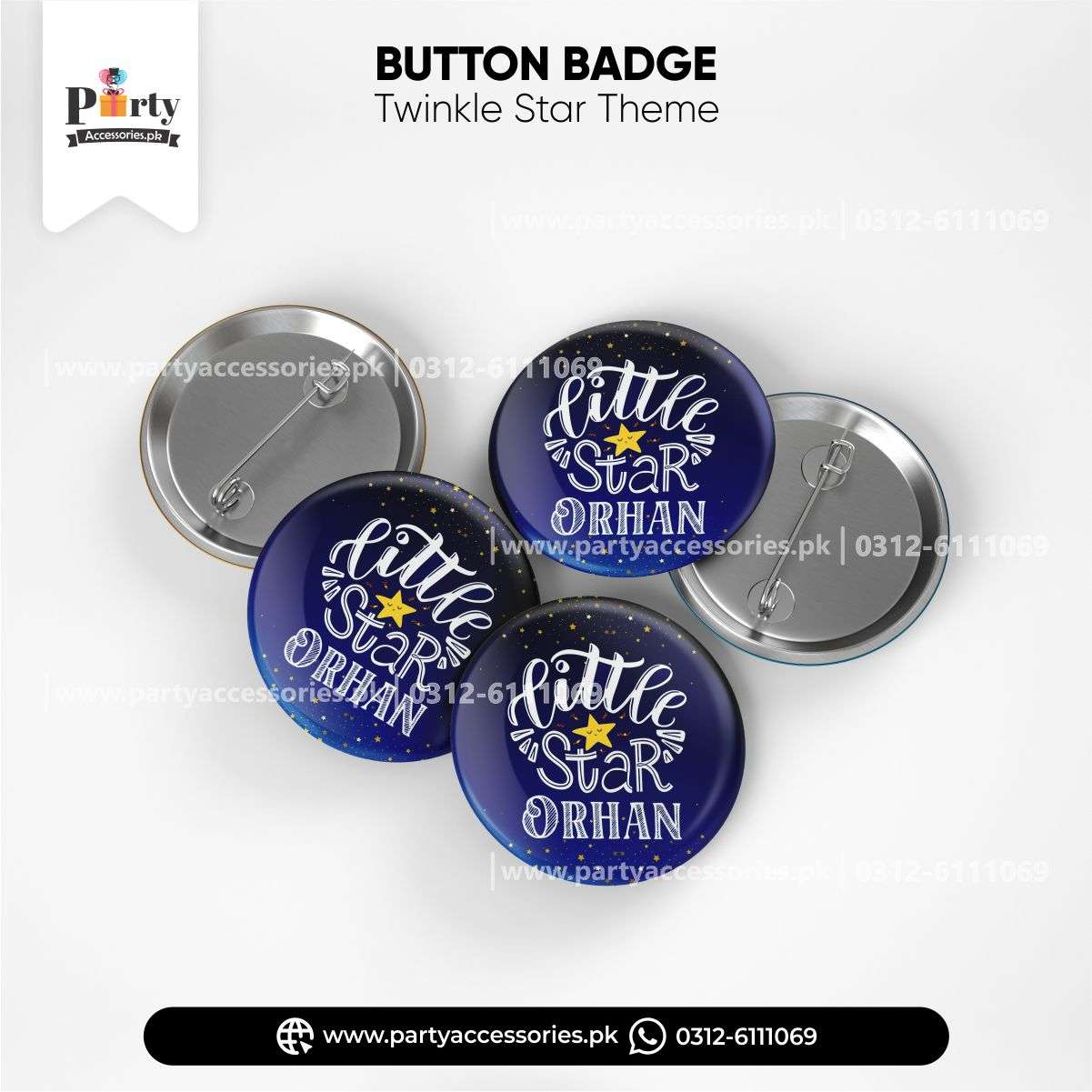 Customized twinkle star theme birthday party badges