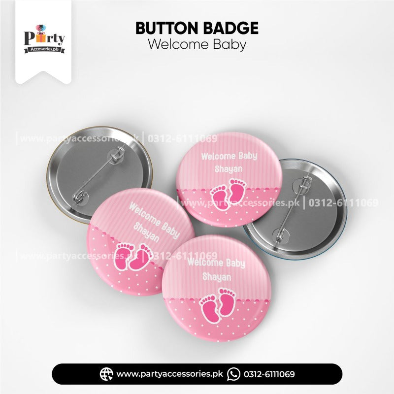 Welcome baby decoration ideas customized button badges in pink