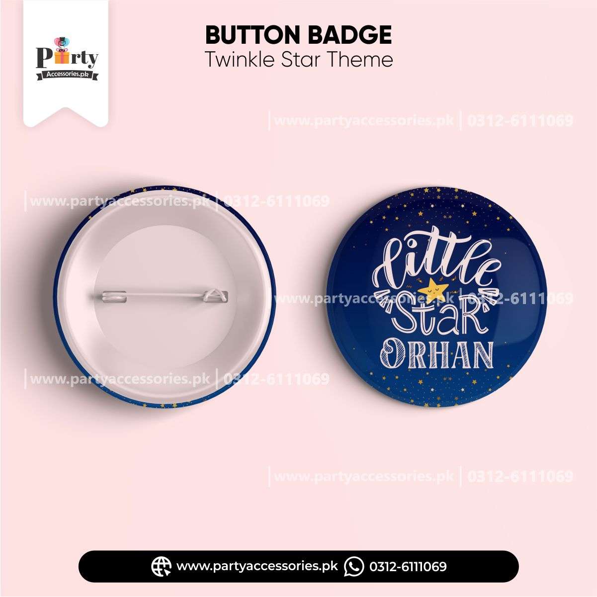 twinkle star birthday boy button badge 