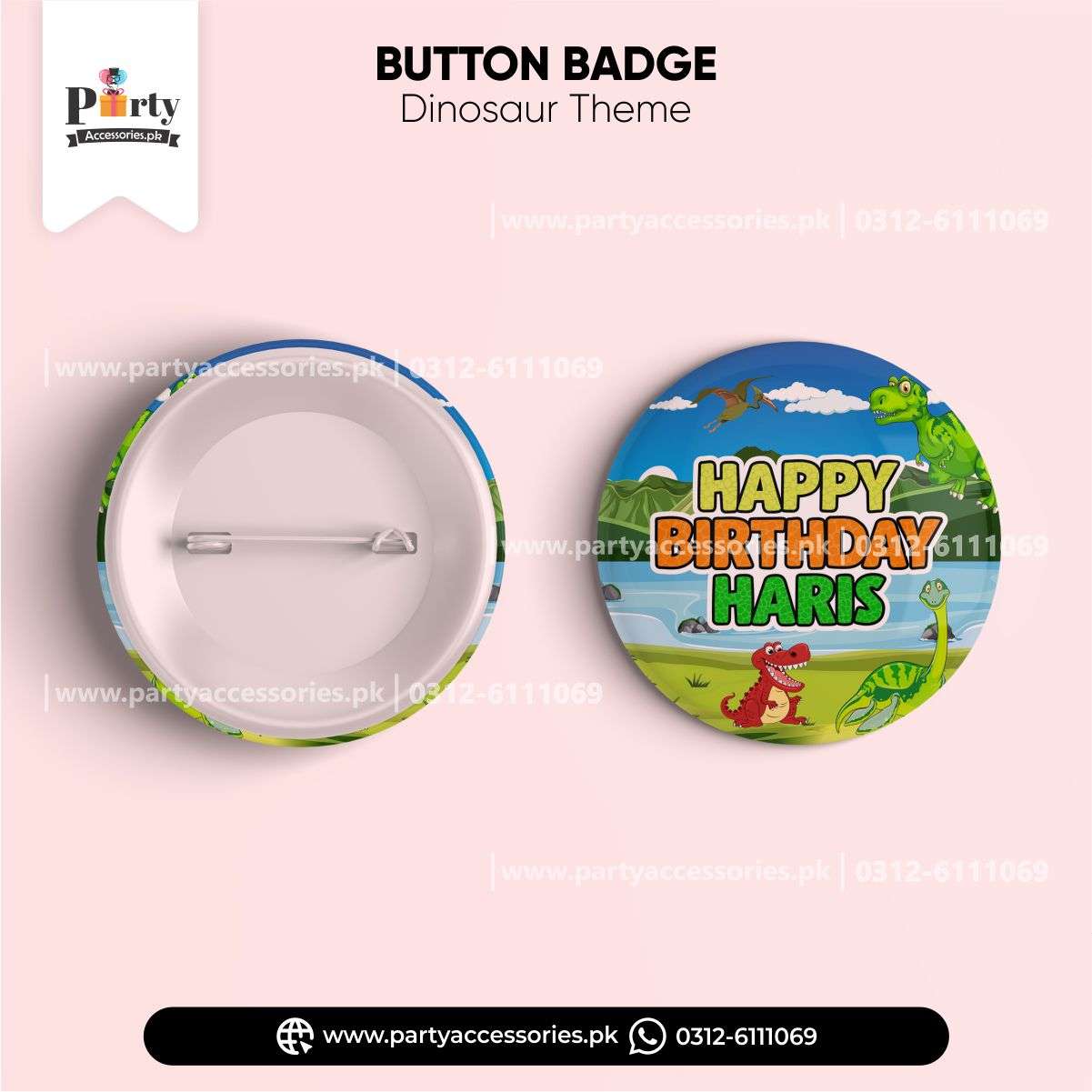 DINOSAUR THEME CUSTOMIZED BUTTON BADGE