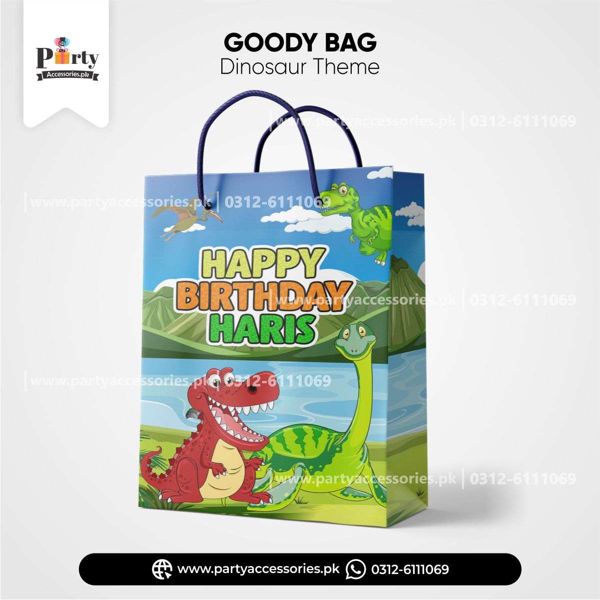 dinosaur theme customized birthday party goody / favor bags 