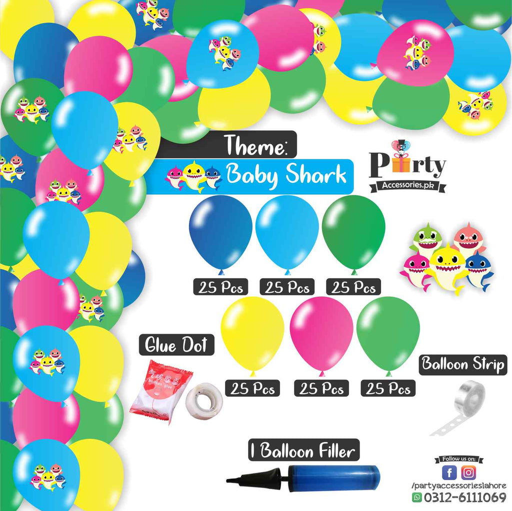 Baby Shark colors theme Balloon Arch Set Garland kit 150 balloons with stickers