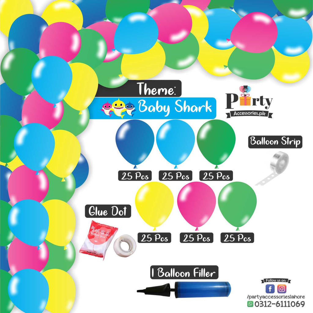 Balloon Arch Set Garland kit 150 balloons in Baby Shark theme colors
