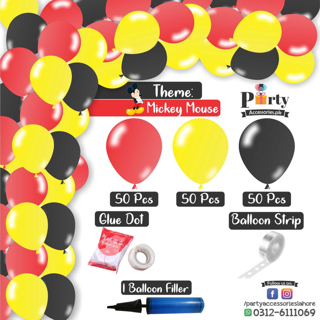 Balloon Arch Set Garland kit 150 balloons in Mickey Mouse theme colors