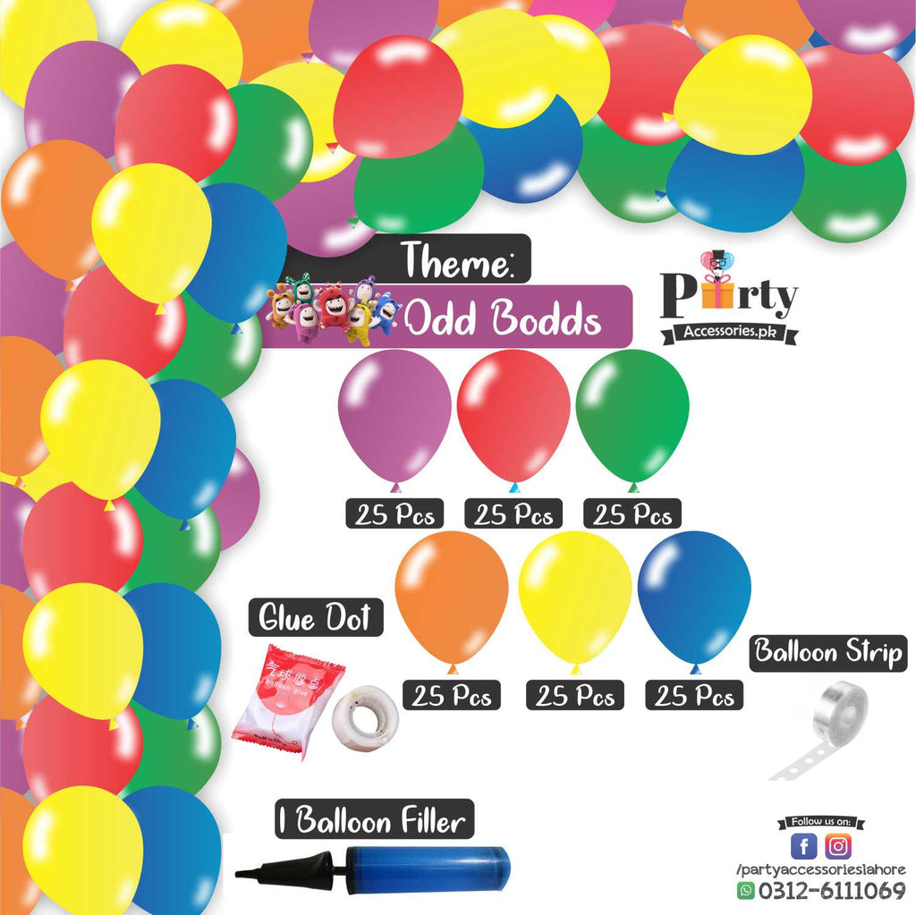 Balloon Arch Set Garland kit 150 balloons in oddbods theme colors