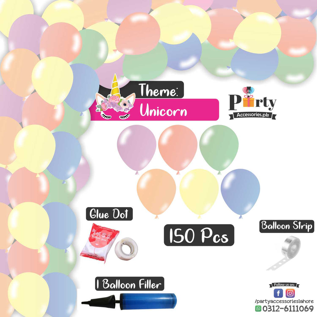 Balloon Arch Set Garland kit 150 balloons in Unicorn theme colors