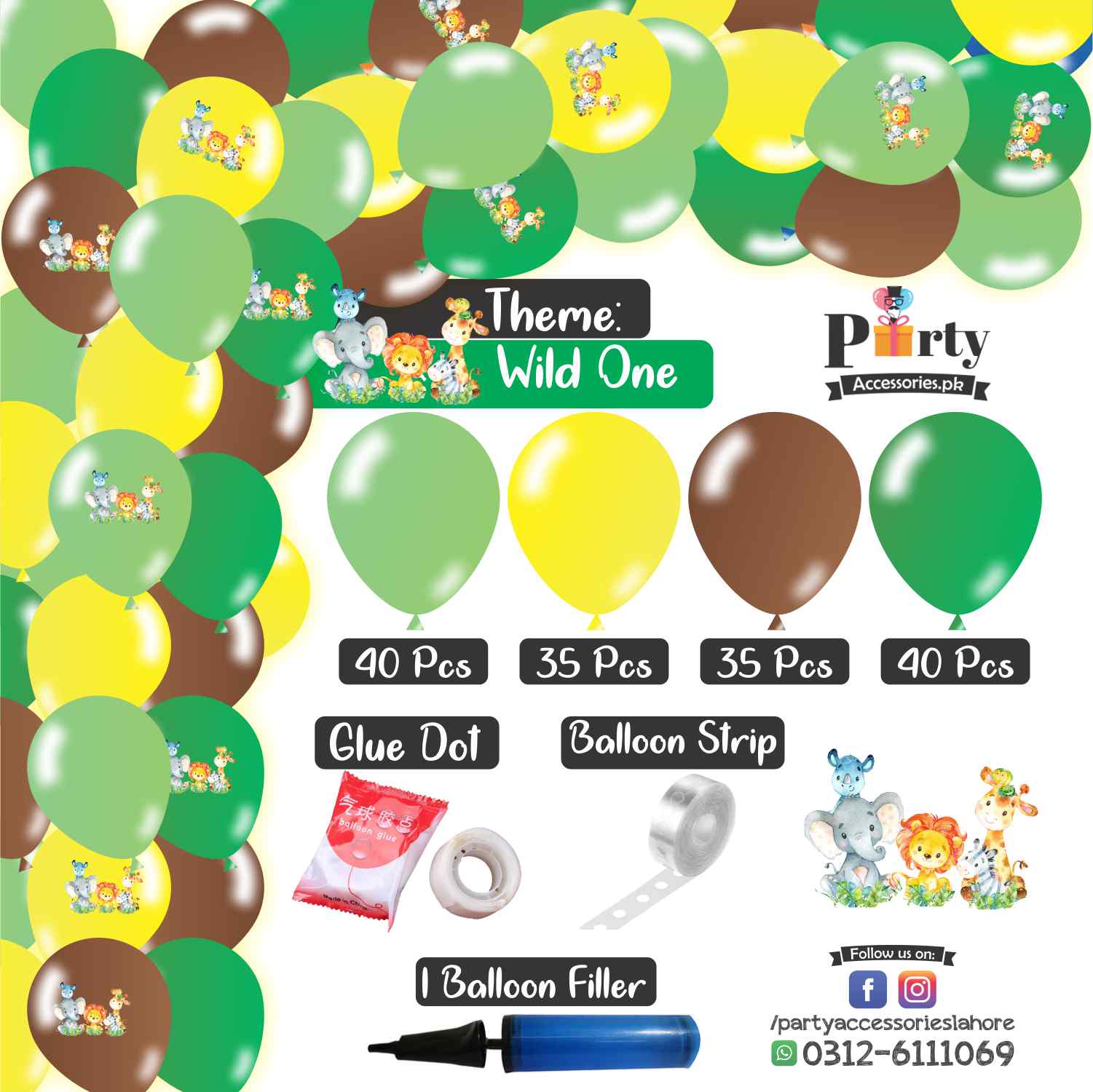 Wild One Theme Birthday Party Arch Balloons Garland Kit of 150 Balloons for Decoration with Stickers