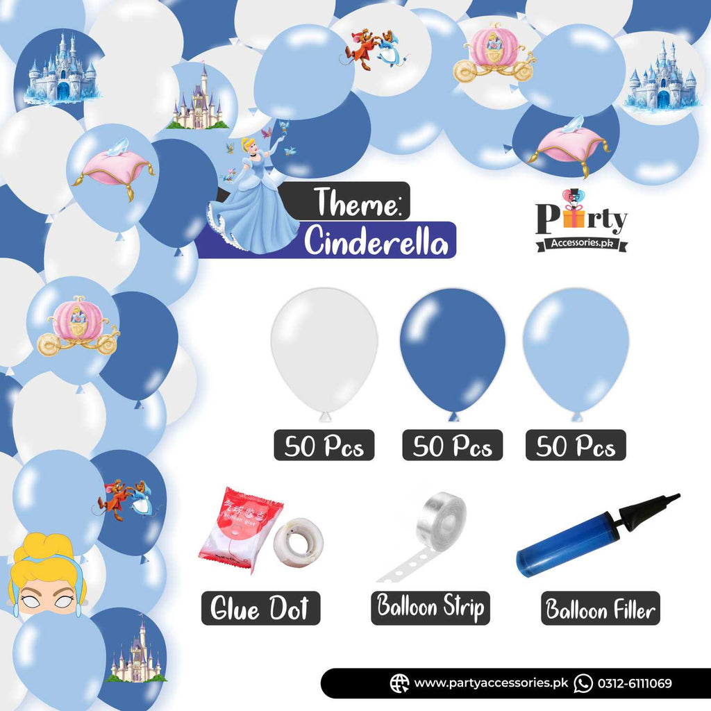 Cinderella Colors Theme Balloon Arch Kit 150 Balloons with stickers for Decoration