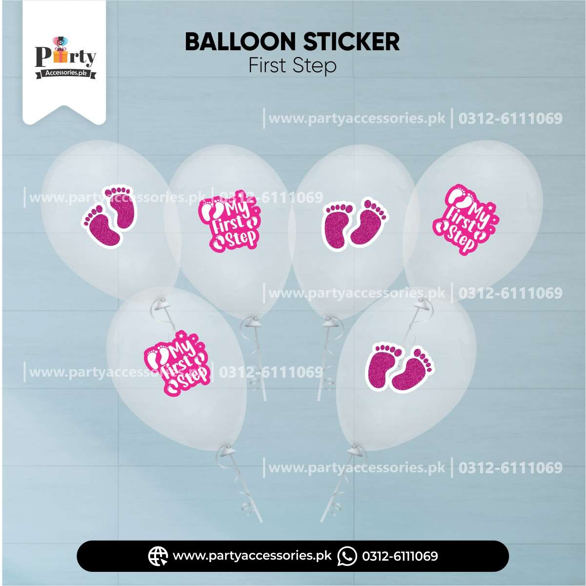 transparent balloons with stickers in pink for baby girl first step decorations 