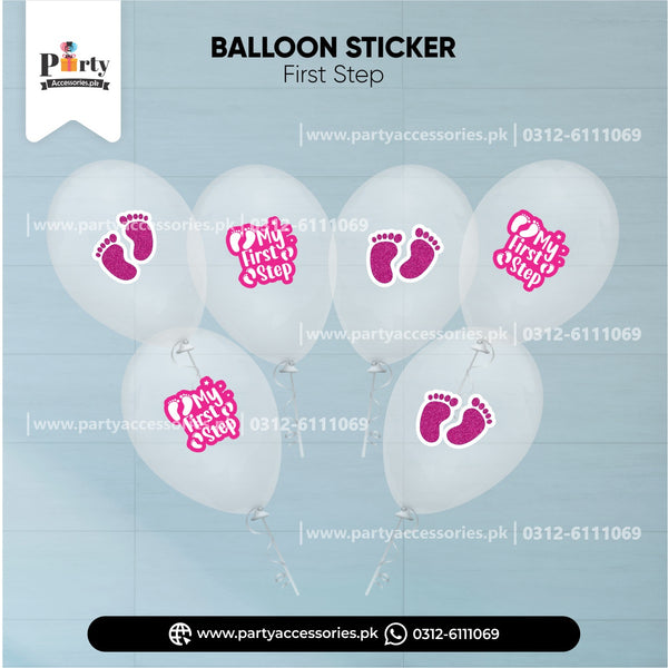 transparent balloons with stickers in pink for baby girl first step decorations 