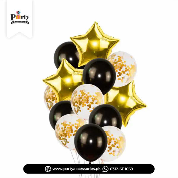 14pcs Black Golden color multi confetti balloons set
