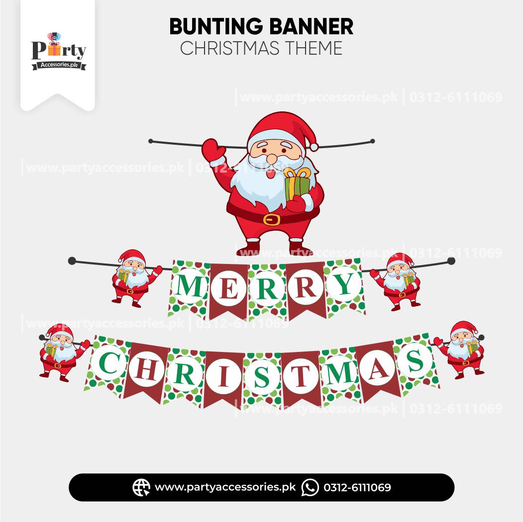 Merry Christmas Wall decoration bunting banner with elegant Santa cutouts