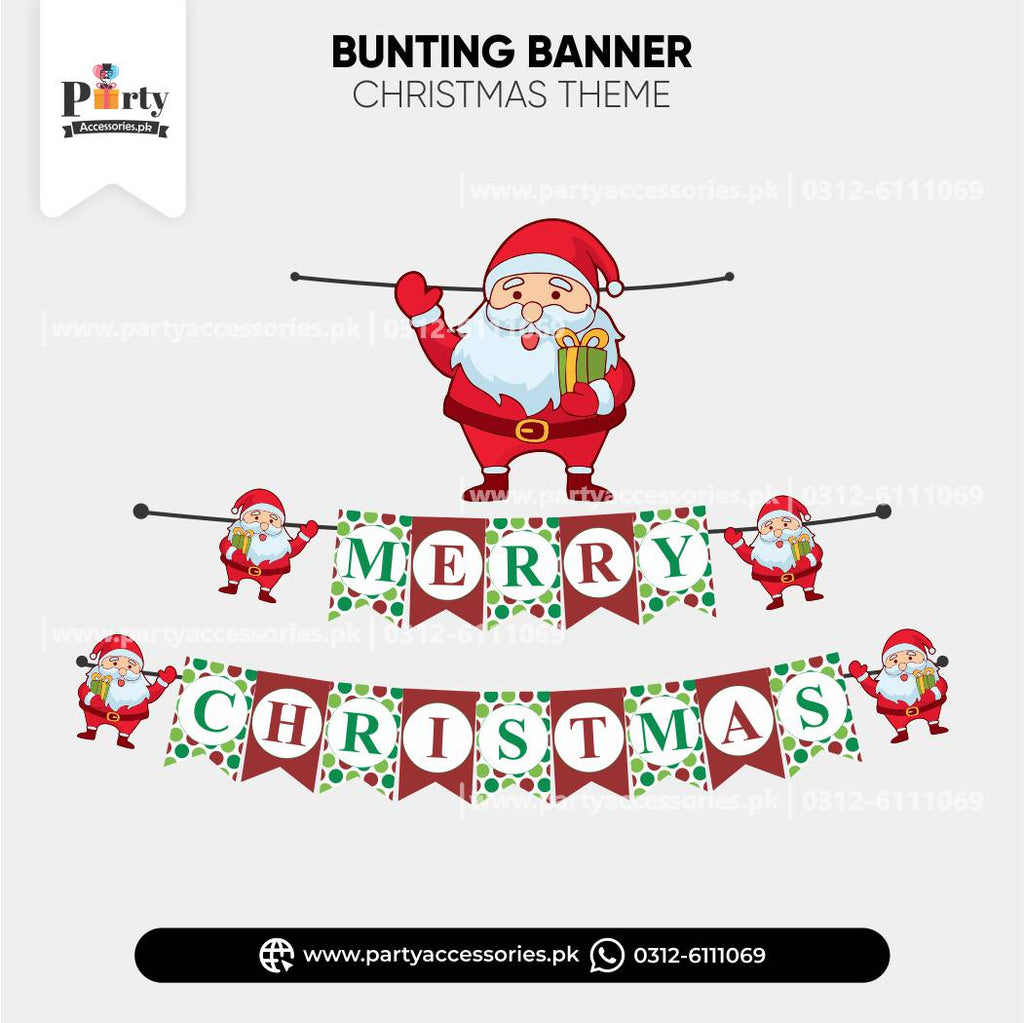 Merry Christmas Wall decoration bunting banner with elegant Santa cutouts