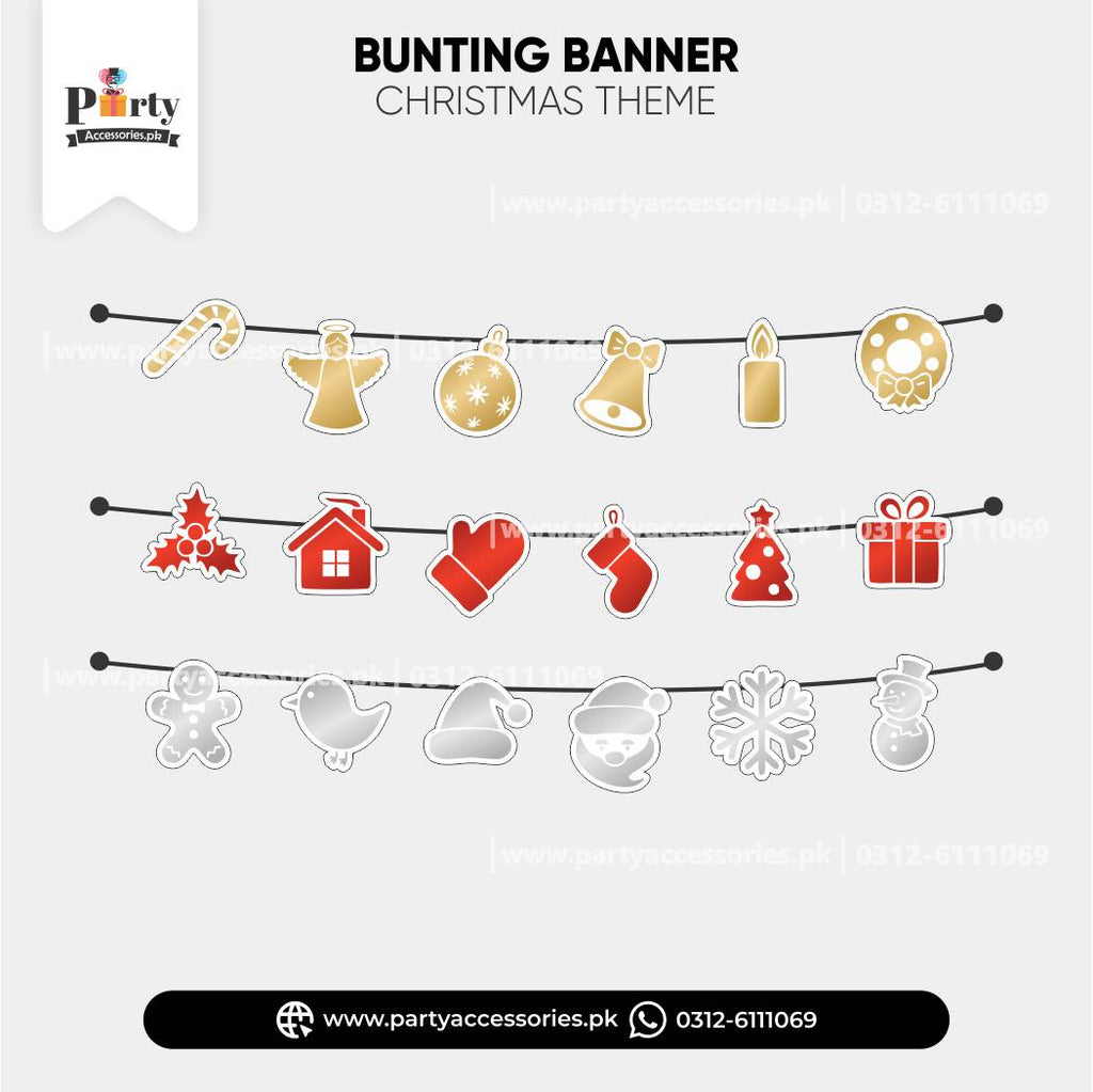Merry Christmas Wall decoration bunting banner with elegant Santa cutouts