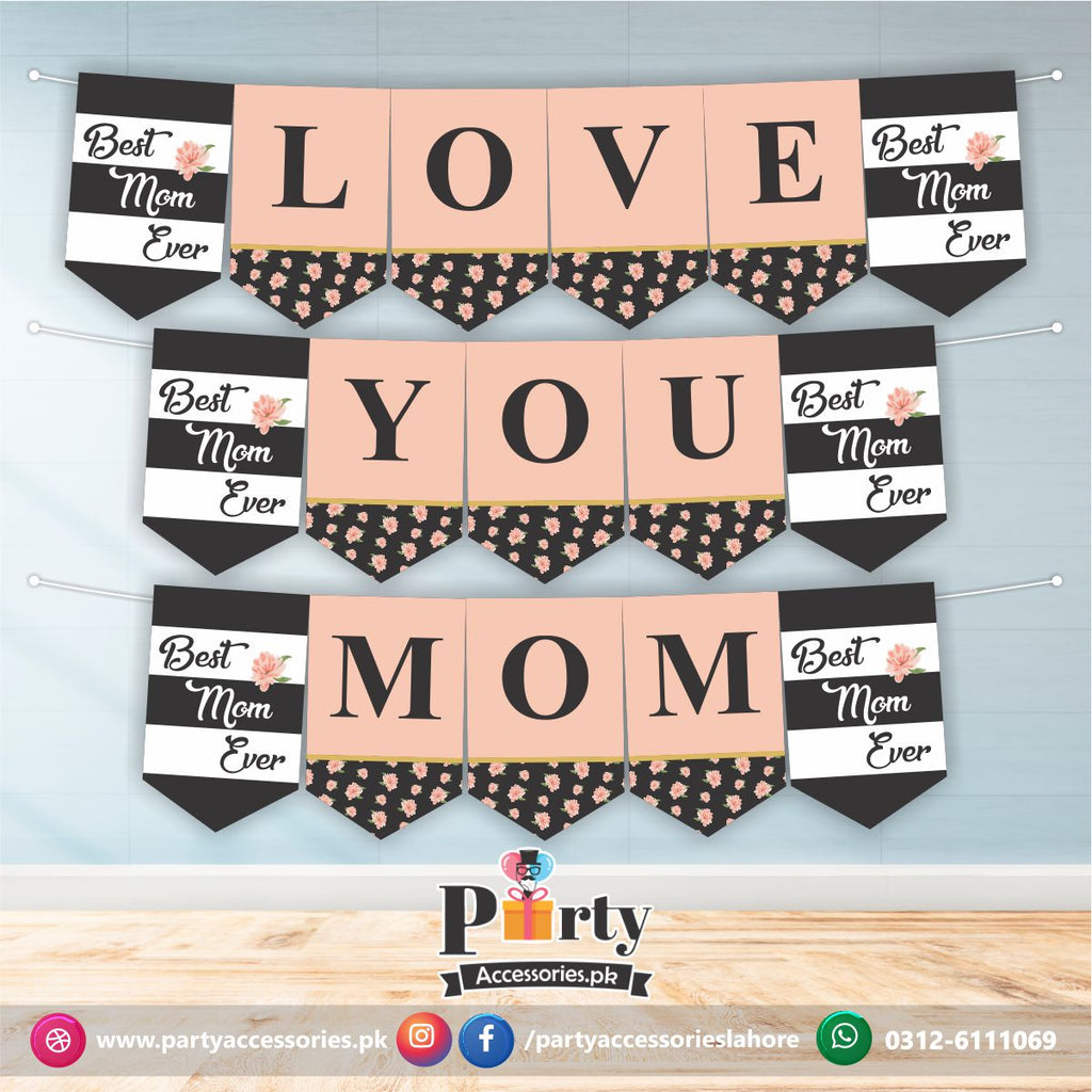 Love You Mom Wall Bunting Banner for Mother's Day Celebration