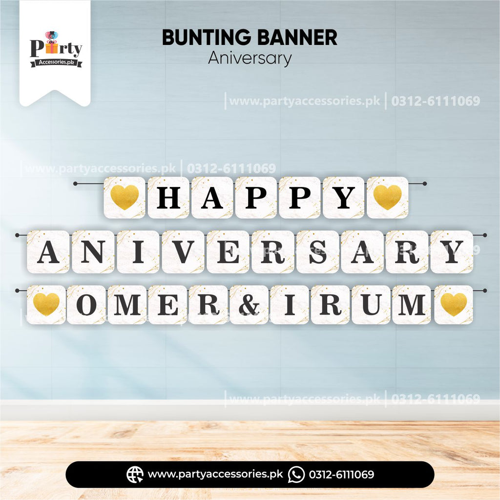 customized happy anniversary banner with names in white color