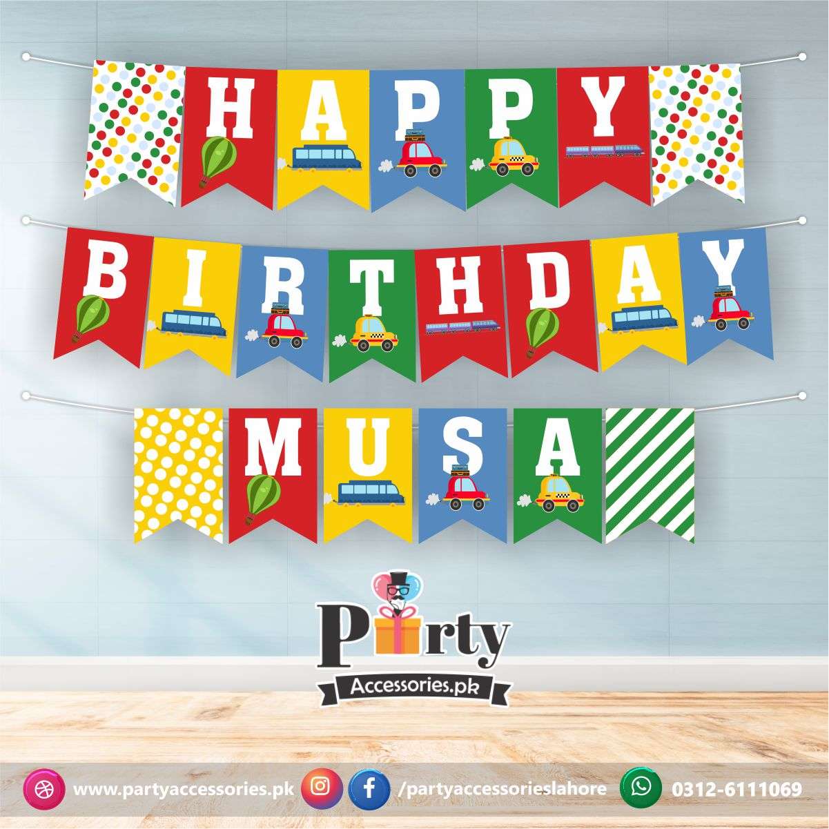 Transport Theme Customized Birthday Bunting banner
