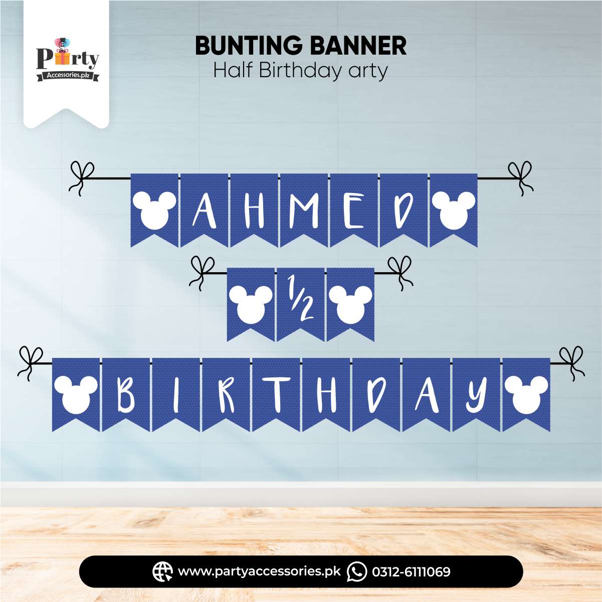HALF BIRTHDAY CUSTOMIZED BUNTING BANNER IN MICKEY THEME 