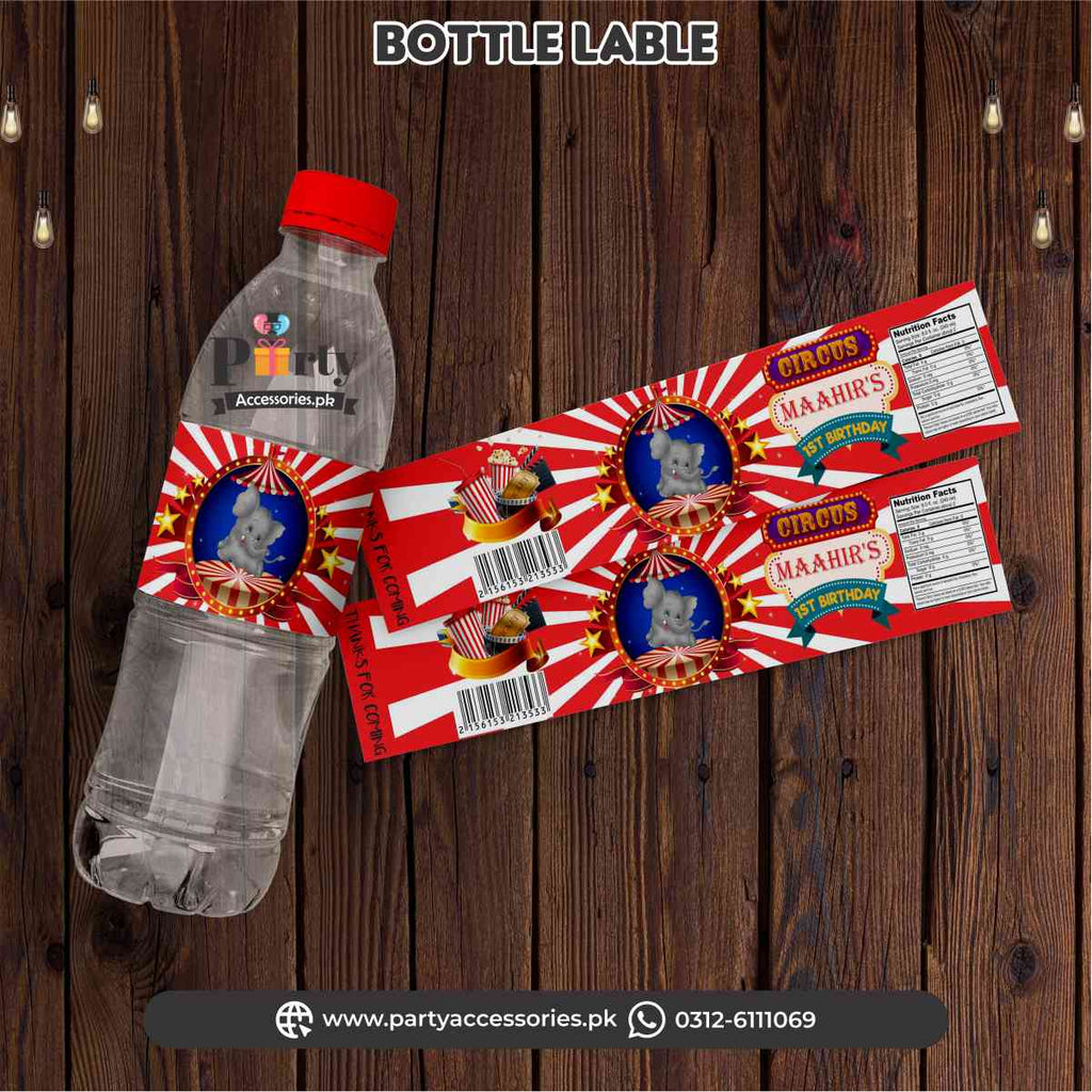 circus carnival theme bottle labels table decoration