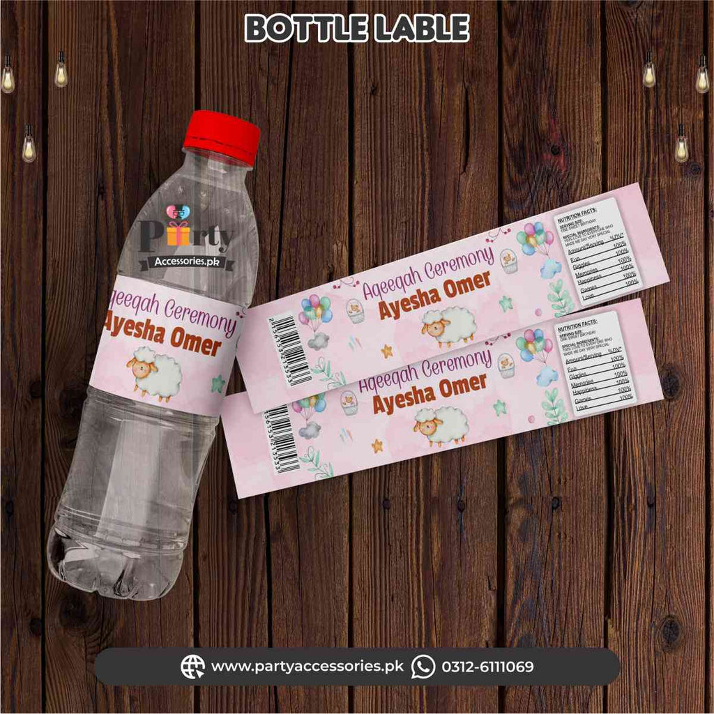 Aqeeqah ceremony ideas | bottle label wraps (pack of 6) for GIRL aqiqah party