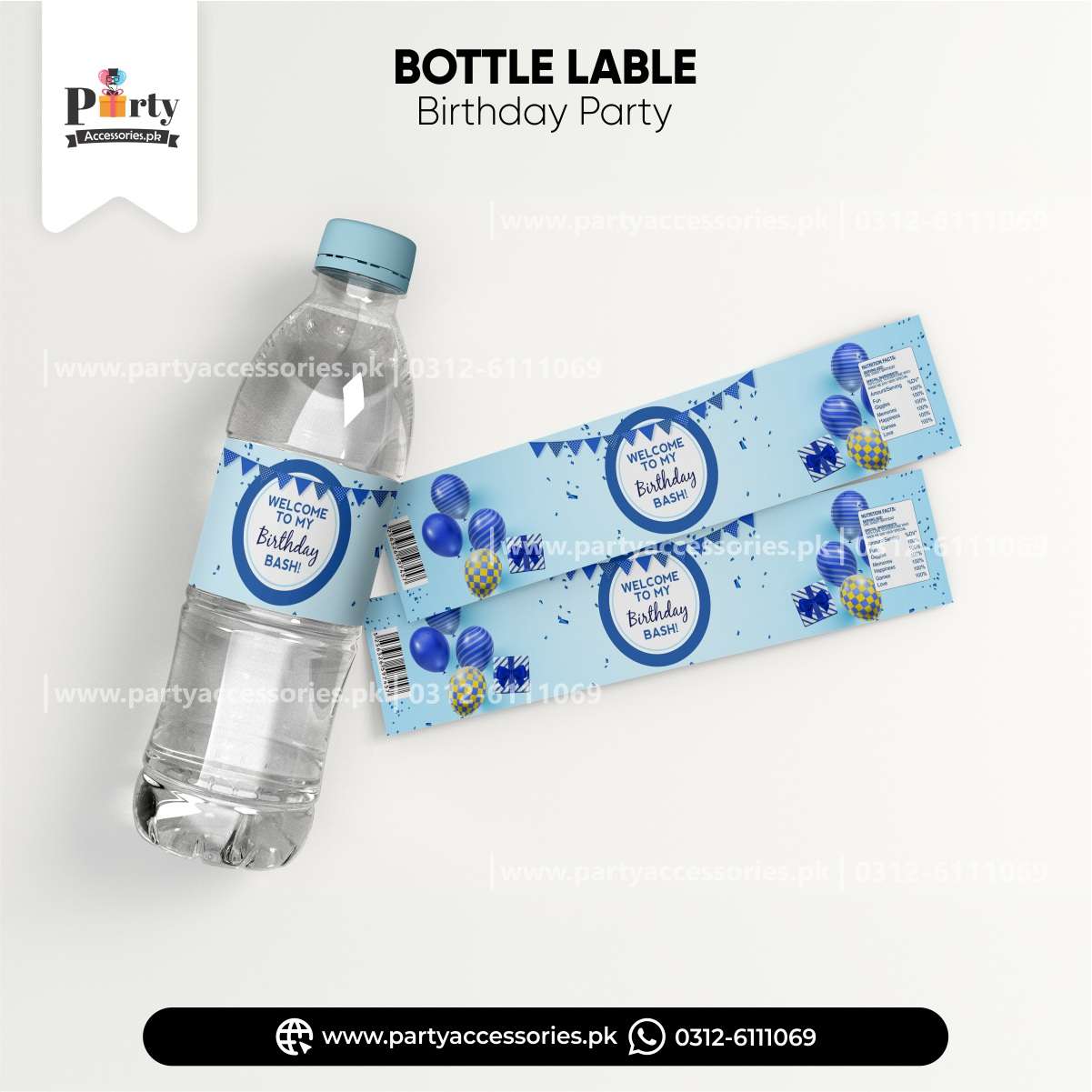 happy birthday sky blue bottle labels for birthday party table decoration 