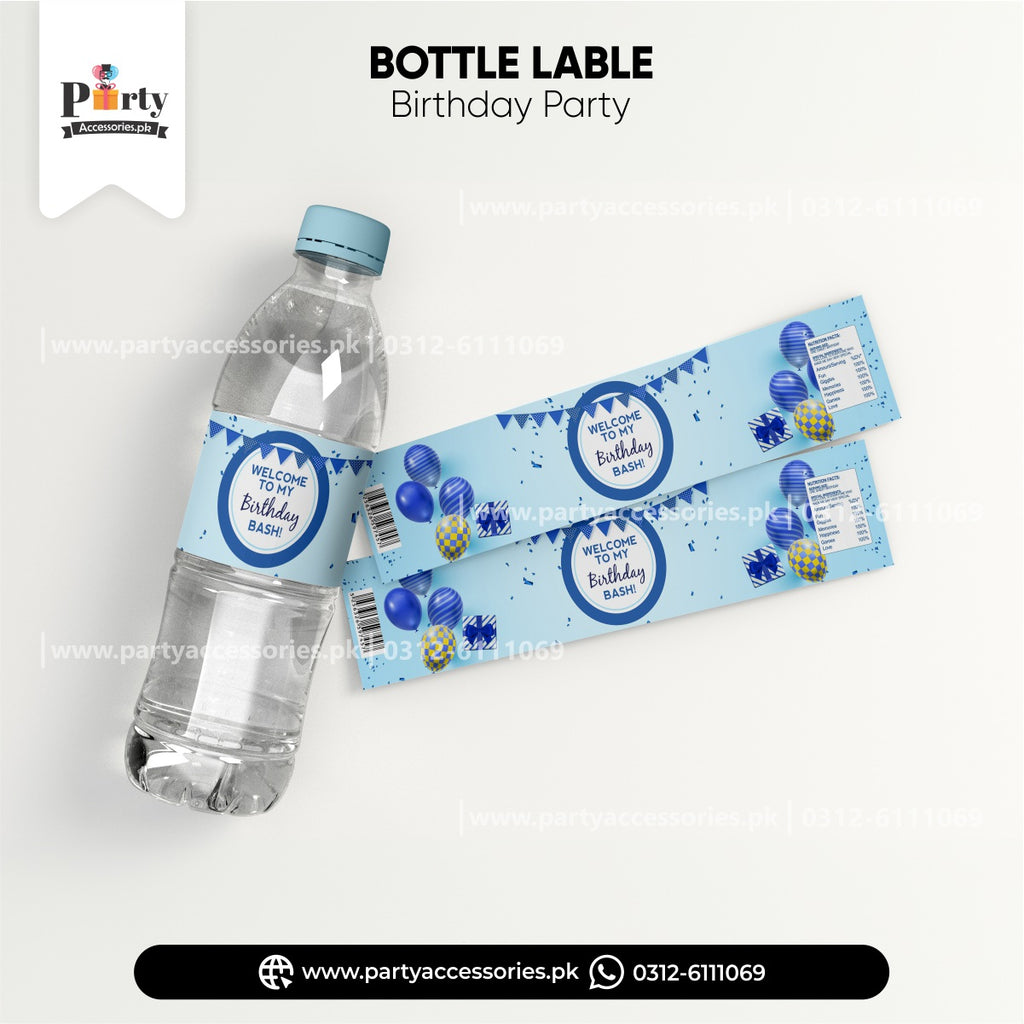happy birthday sky blue bottle labels for birthday party table decoration 