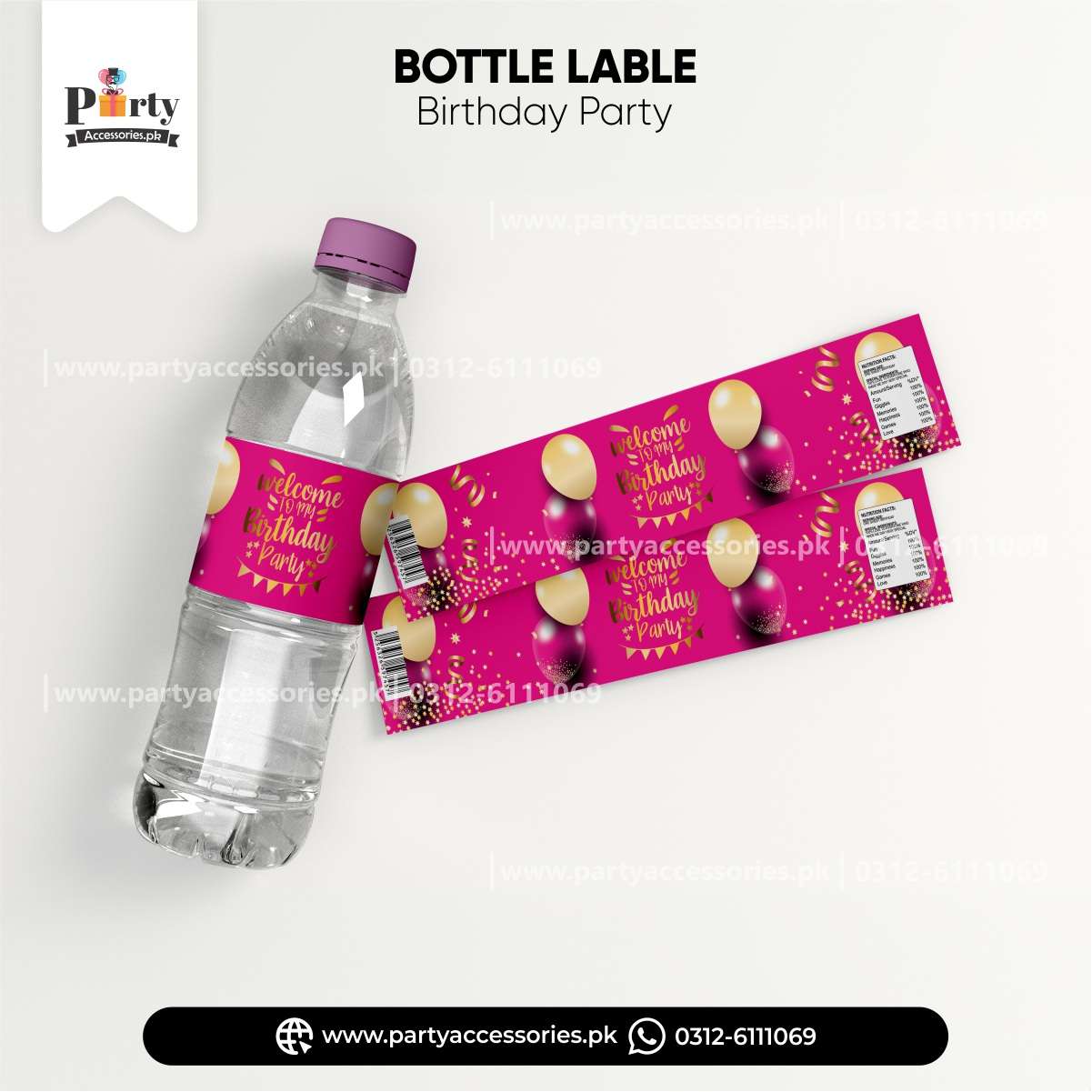 happy birthday pink bottle labels for birthday party
