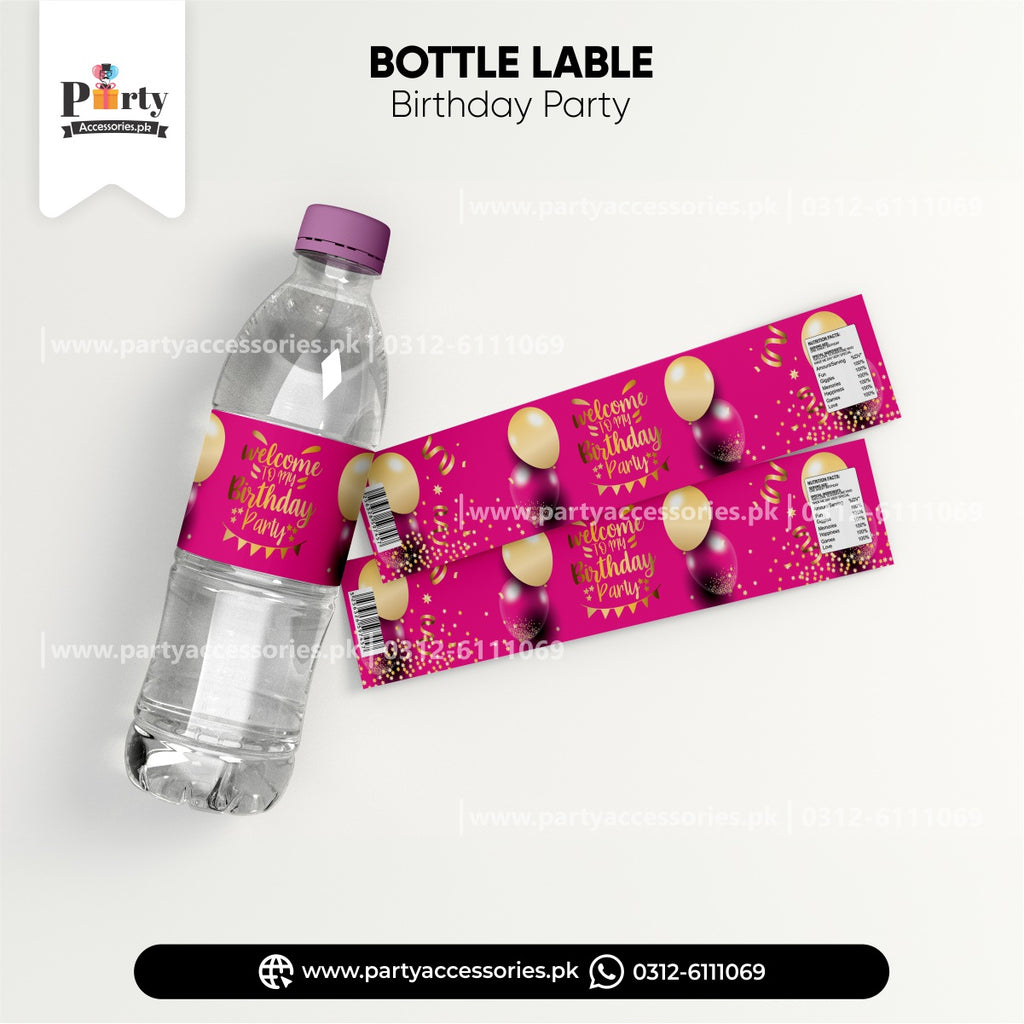 happy birthday pink bottle labels for birthday party