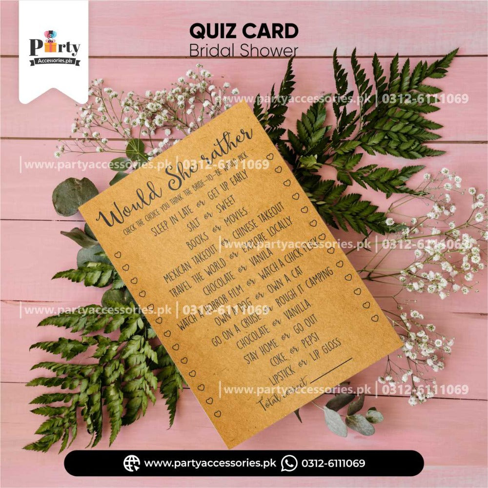 bride to be quiz games cards 