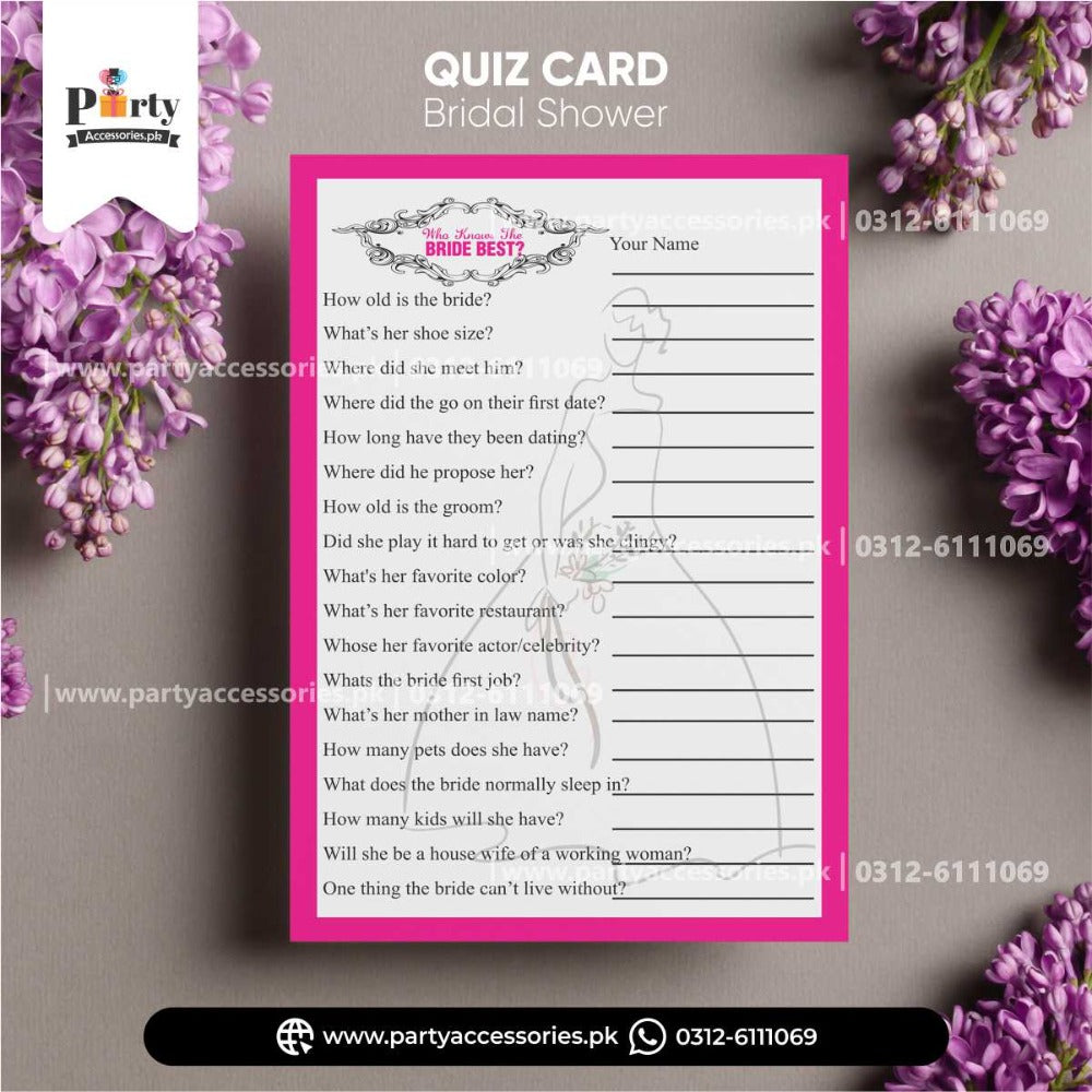 bridal shower theme quiz questions game cards 