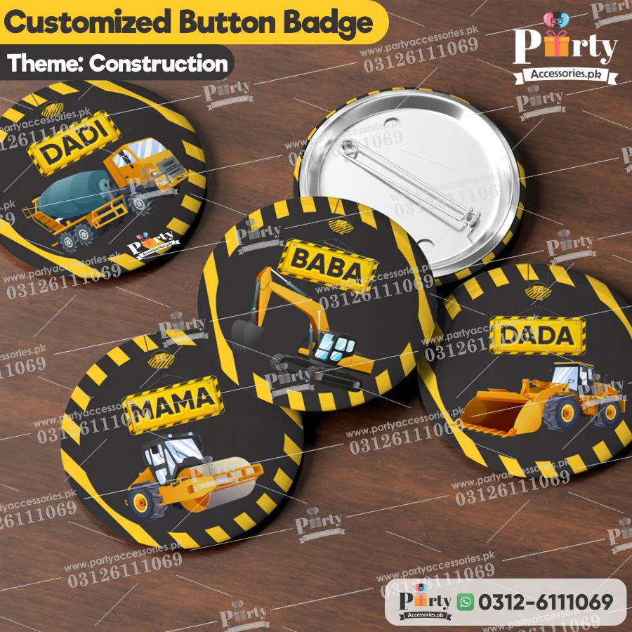construction theme customized button badges 