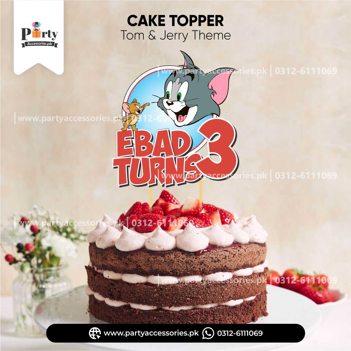 tom and jerry theme customized card cake topper 