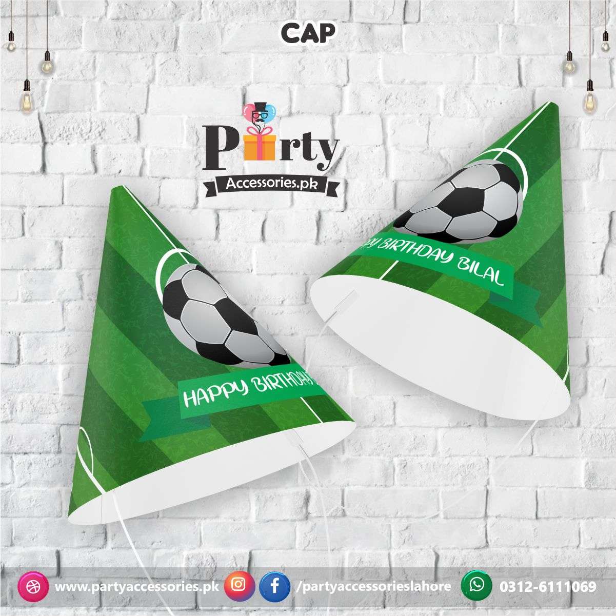 Cone shape caps in Football theme birthday party | pack of 6