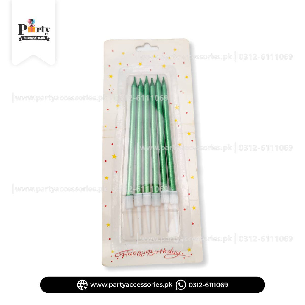 Chrome Finished Slim Long Candles in 6 Beautify Colors for Cakes Decoration | Pack of 6