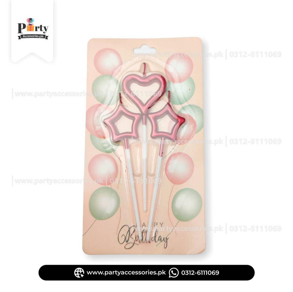 Cake topper Candles in star and heart shape | Pack of 3