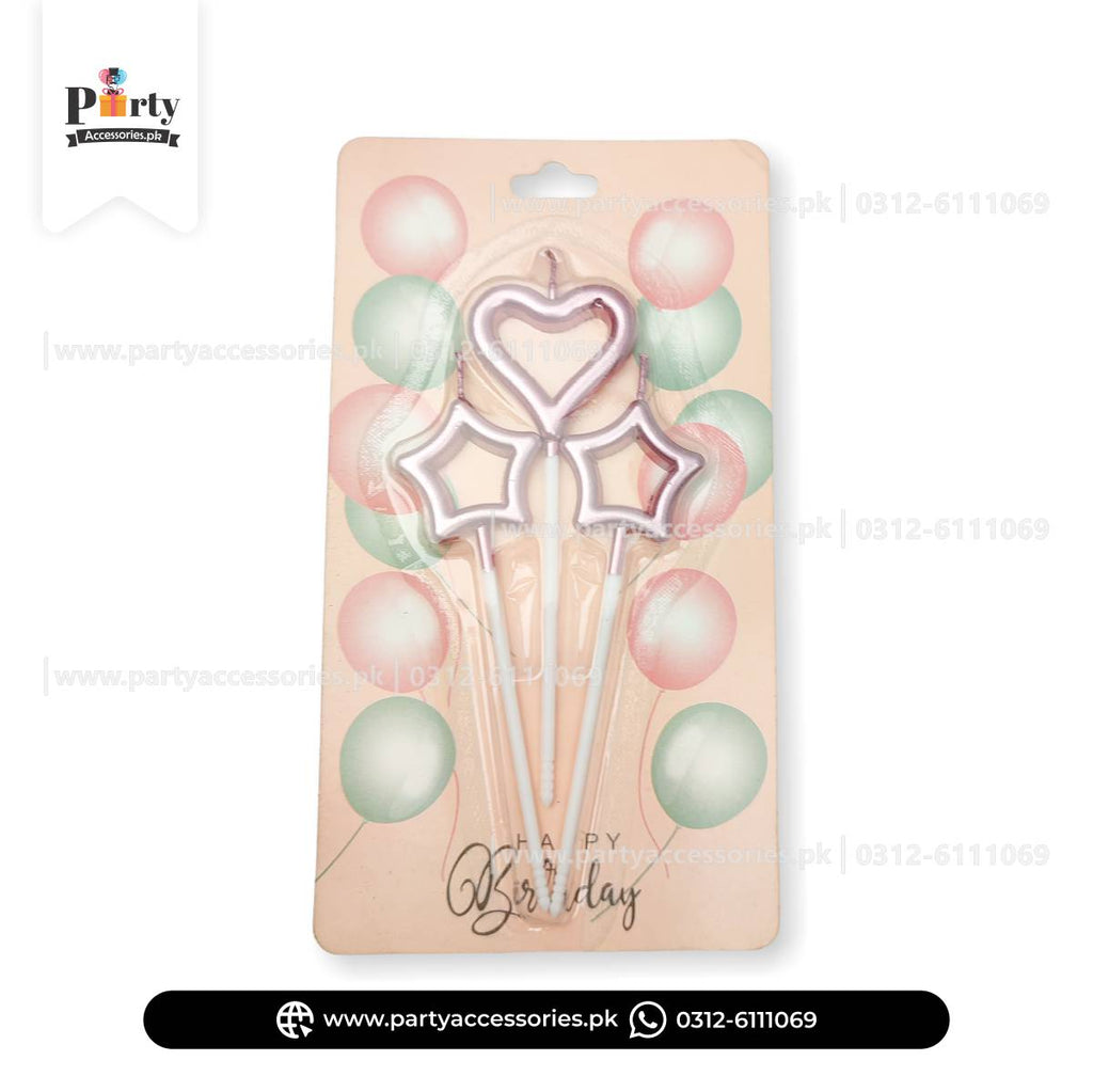 Cake topper Candles in star and heart shape | Pack of 3