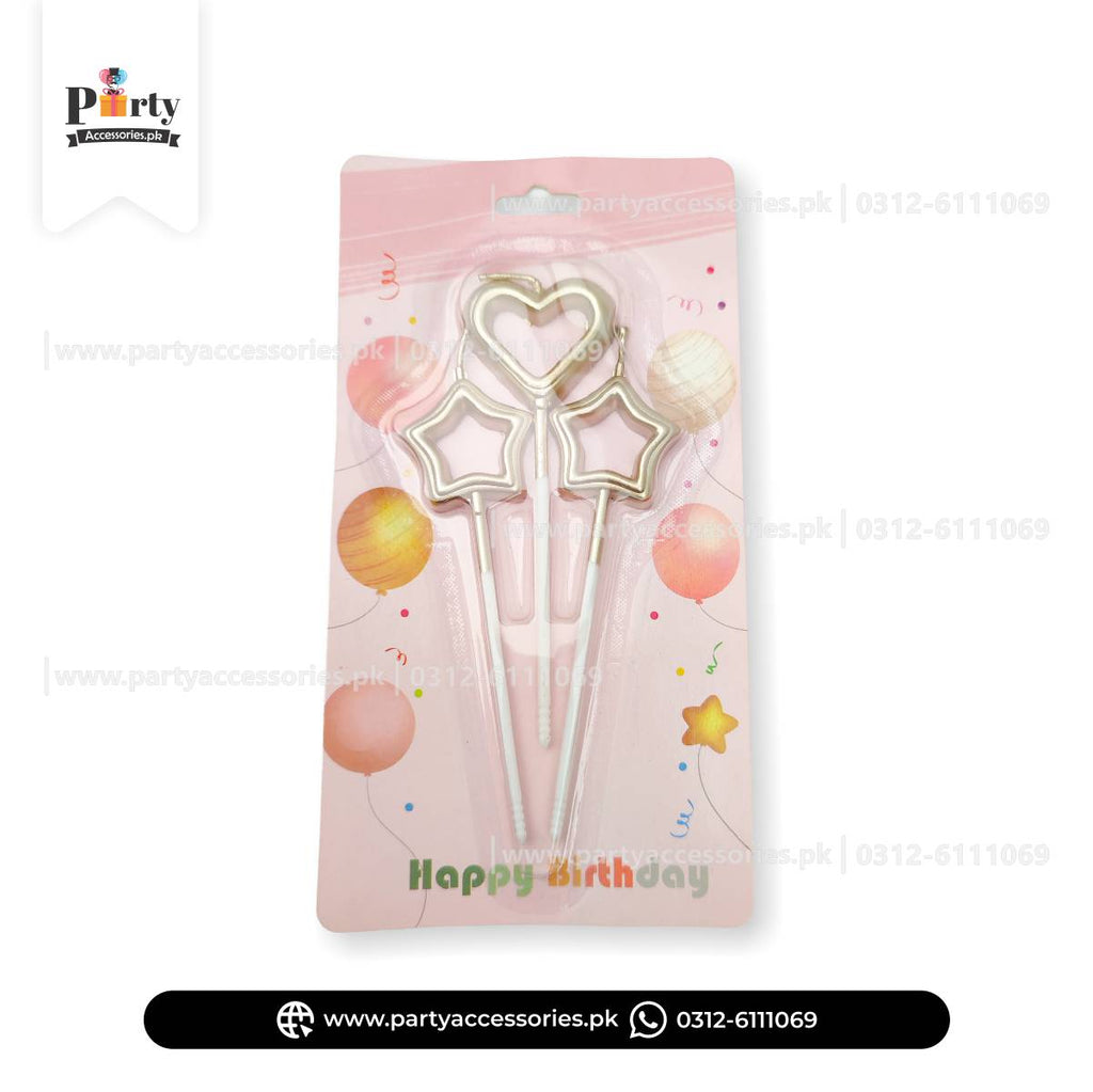 Cake topper Candles in star and heart shape | Pack of 3