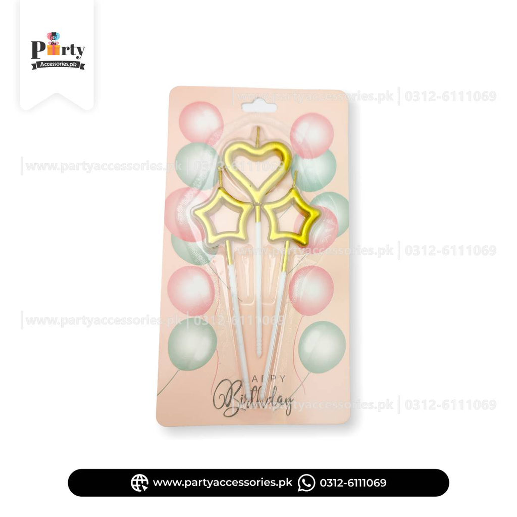 Cake topper Candles in star and heart shape | Pack of 3